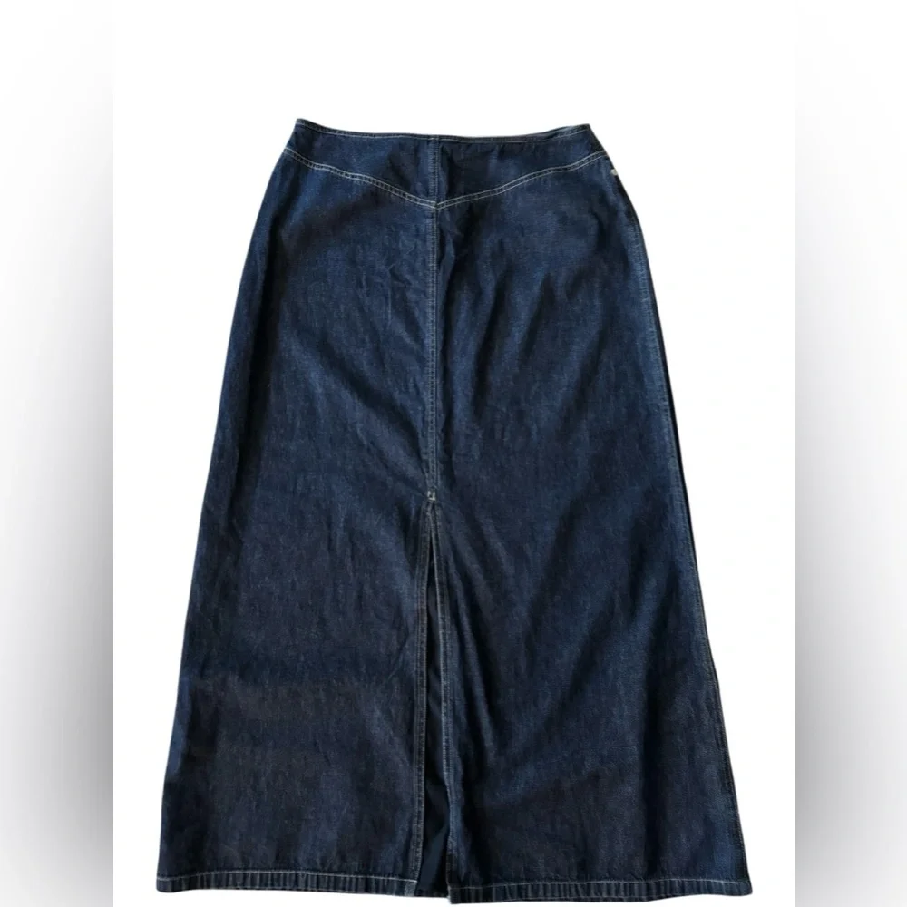 VTG Liz Claiborne Denim Maxi Skirt Western Equestrian Boho Dark Wash Blue Sz 14